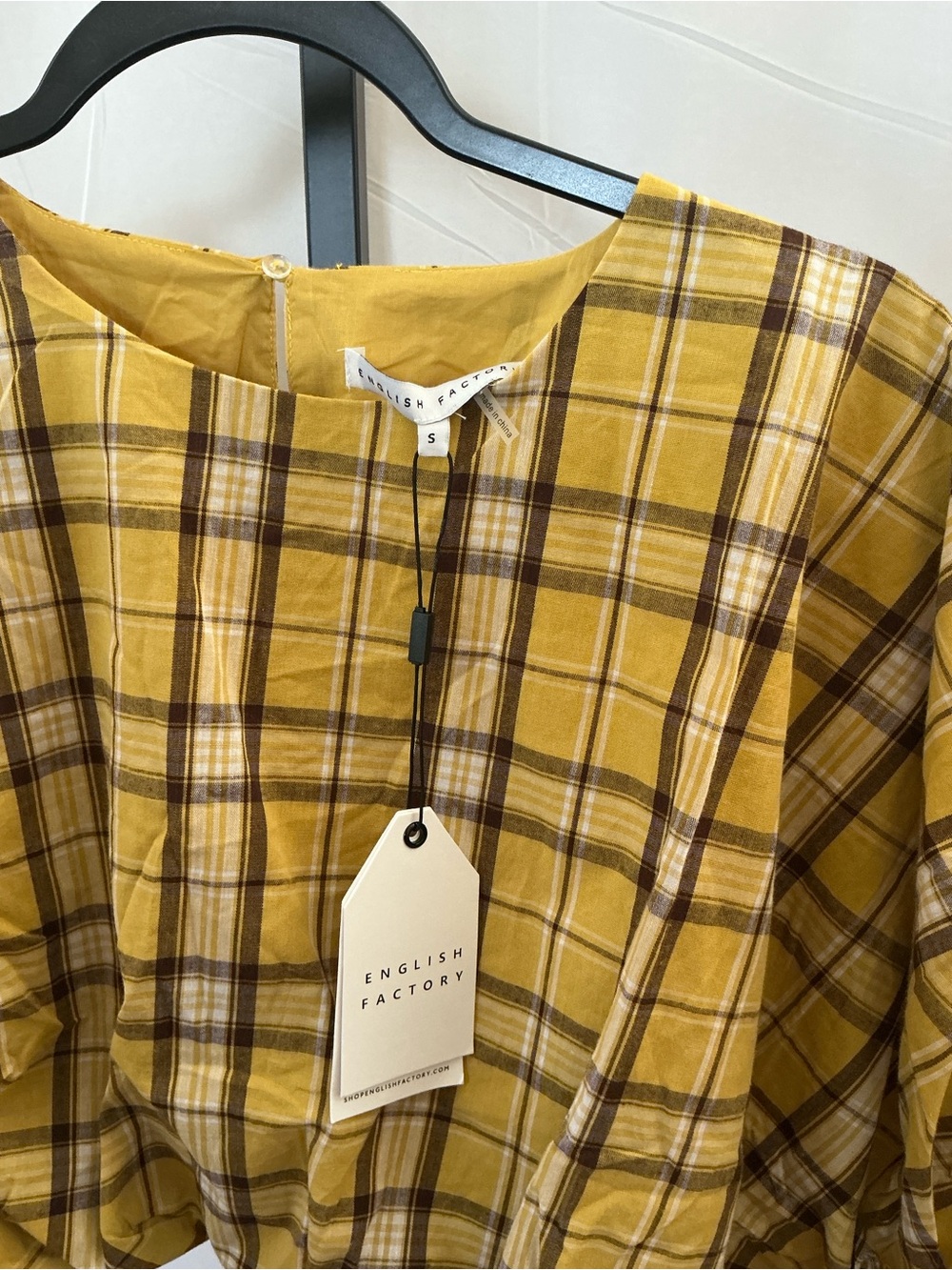 Anthropologie English Factory Plaid Puff Sleeve Cotton Crop Top Yellow Size S - Picture 2 of 10